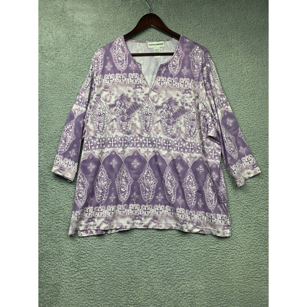 Cathy Daniels Shirt Womens 3X Purple Paisley Floral Geometric Tunic